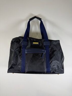 Versace Parfums Men's Black and Navy Travel Duffel Bag with Front Zip Pocket